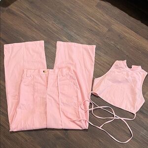 Pink Women's Pants & Crop Top Set